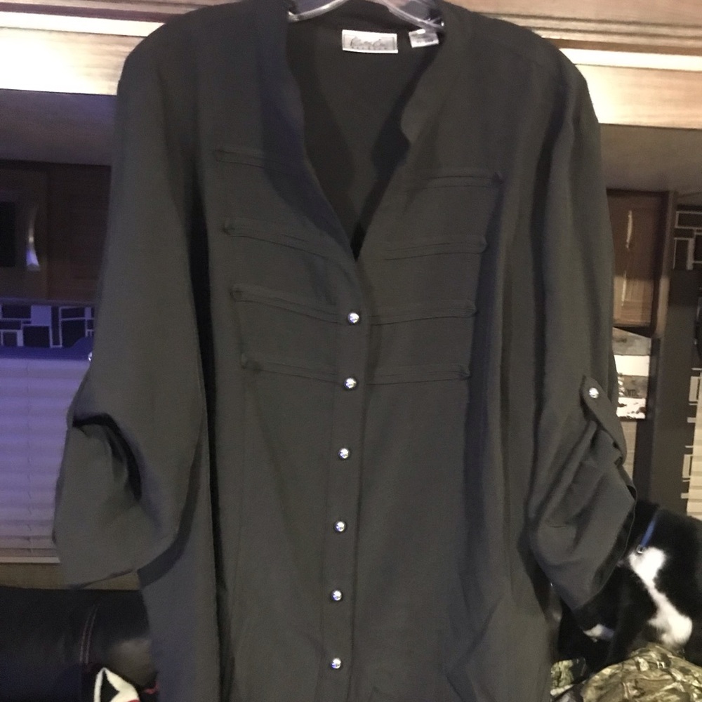 Black military/Asian influenced blouse 22W